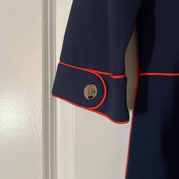 E. Kexin Vintage Blue and Coral Stitching Midi Half Sleeve Midi Dress L - Picture 4 of 7